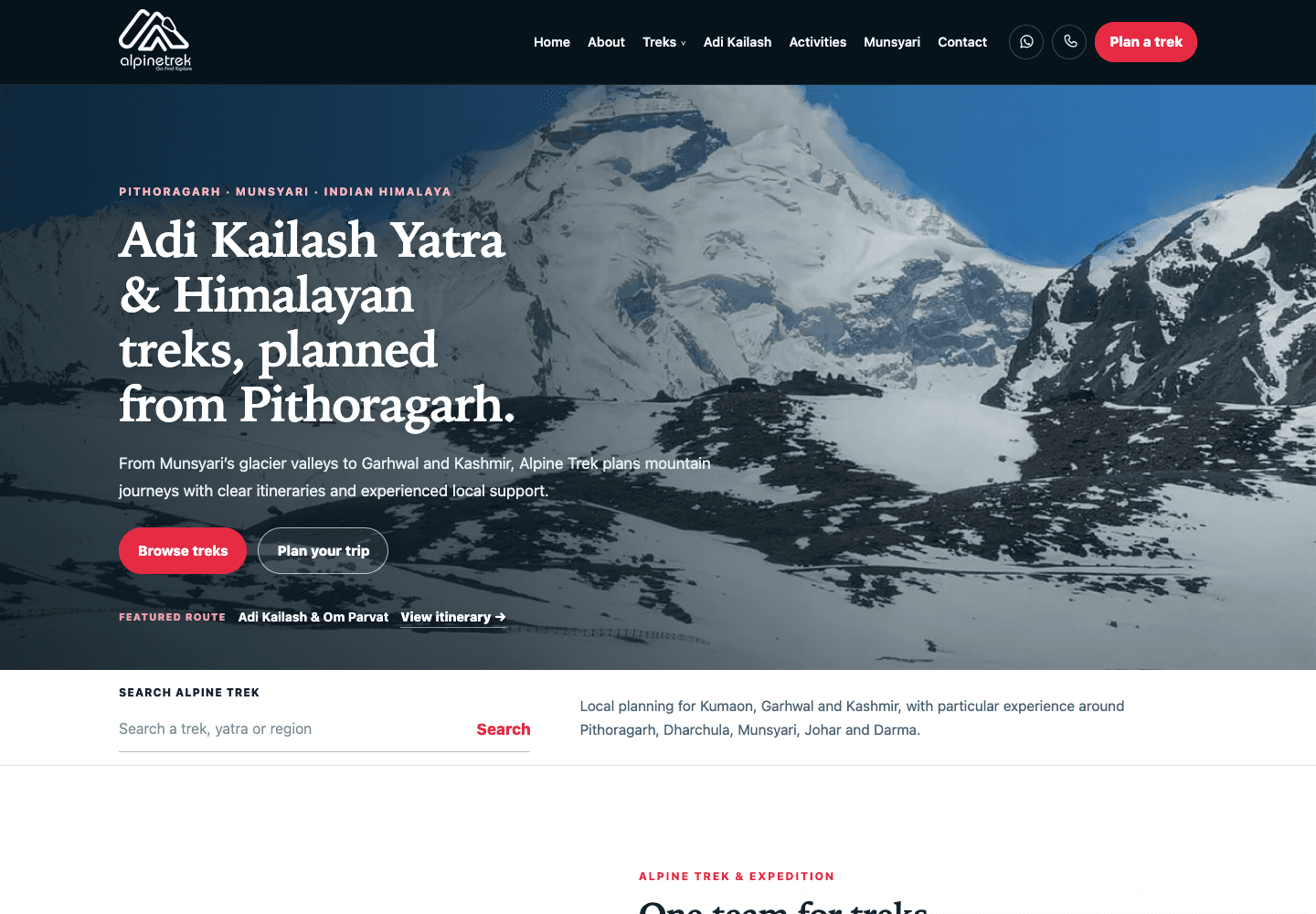 Alpine Trek live website homepage preview