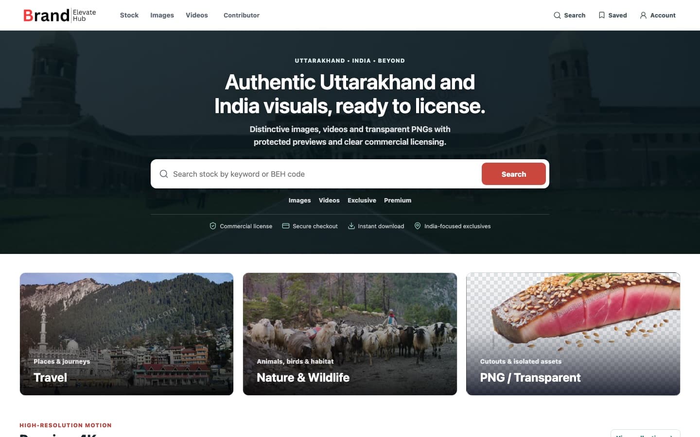 BrandElevateHub stock-media marketplace homepage