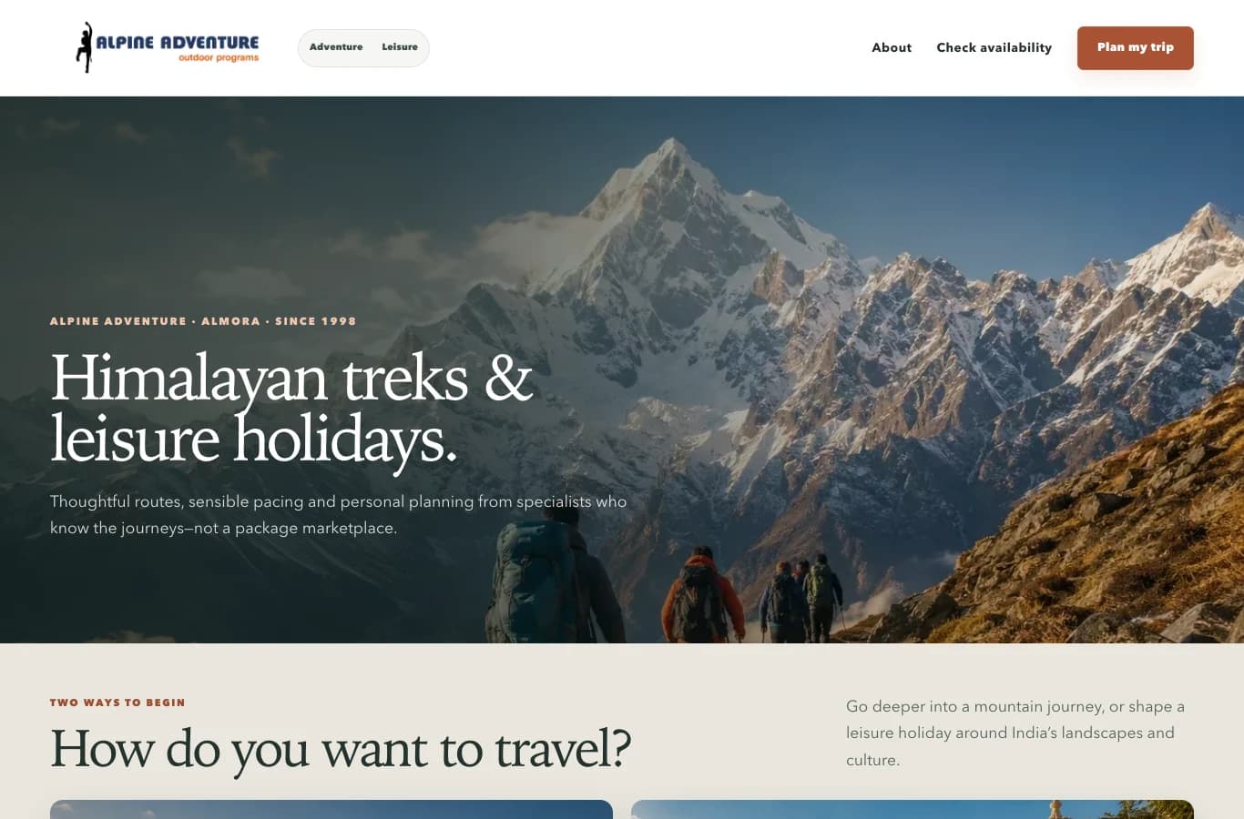 TrekNTours live website homepage preview